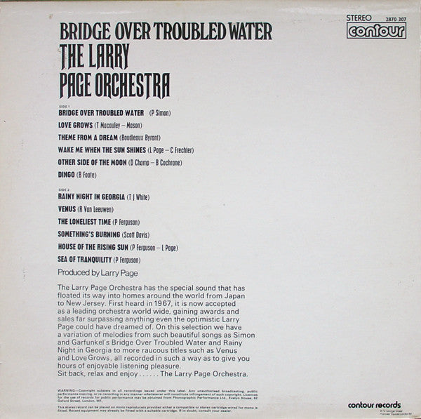 The Larry Page Orchestra* : Bridge Over Troubled Water (LP, RE)