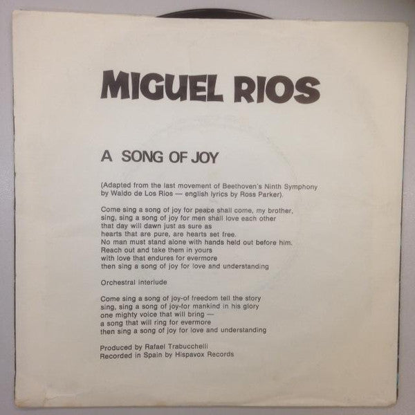 Miguel Ríos : A Song Of Joy / Vuelvo A Granada (7")