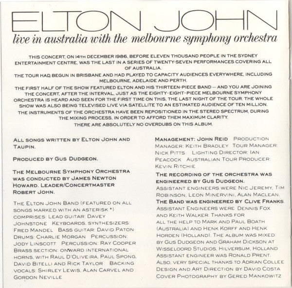 Elton John With Melbourne Symphony Orchestra : Live In Australia (CD, Album)