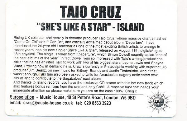 Taio Cruz : She's Like A Star (Remixes) (CDr, Single, Promo)