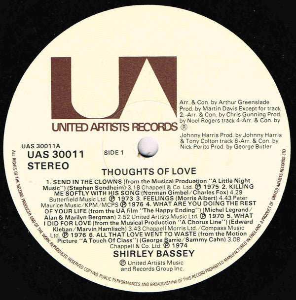 Shirley Bassey : Thoughts Of Love (LP, Album, Comp)