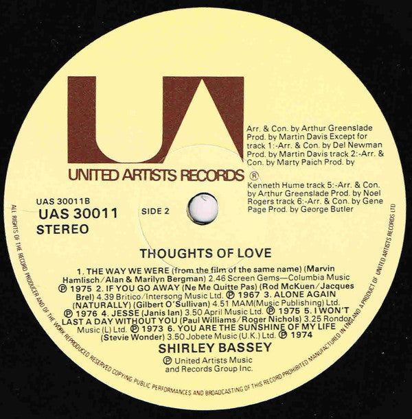 Shirley Bassey : Thoughts Of Love (LP, Album, Comp)