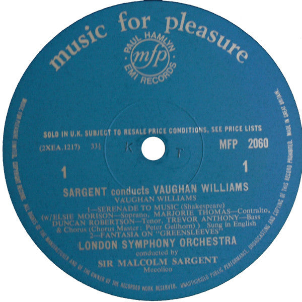 Sir Malcolm Sargent Conducts Ralph Vaughan Williams : Sir Malcolm Sargent Conducts Vaughan Williams (LP, Mono)