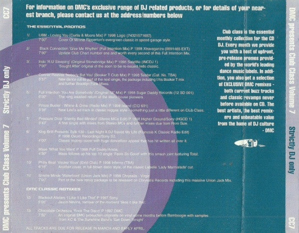 Various : Club Class Volume 7 (CD, Comp, Promo)