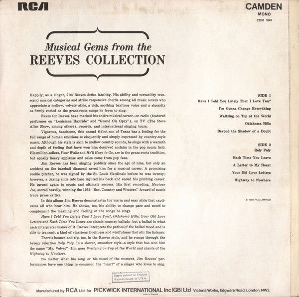 Jim Reeves : Have I Told You Lately That I Love You? (LP, Comp, Mono)