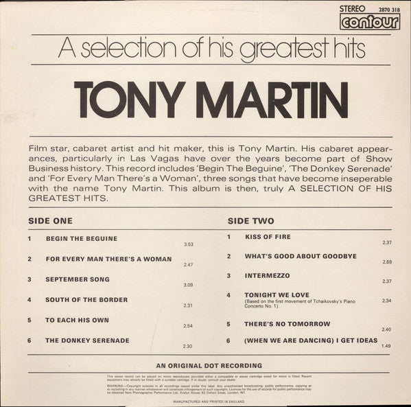 Tony Martin (3) : A Selection Of His Greatest Hits (LP, Comp)