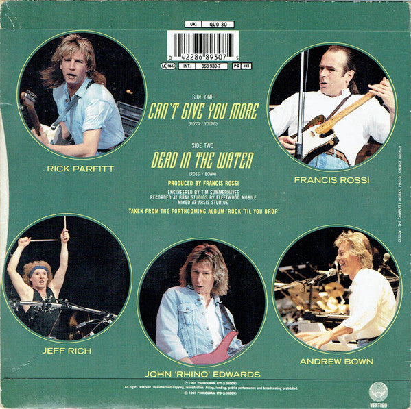 Status Quo : Can't Give You More (7", Single, Pap)