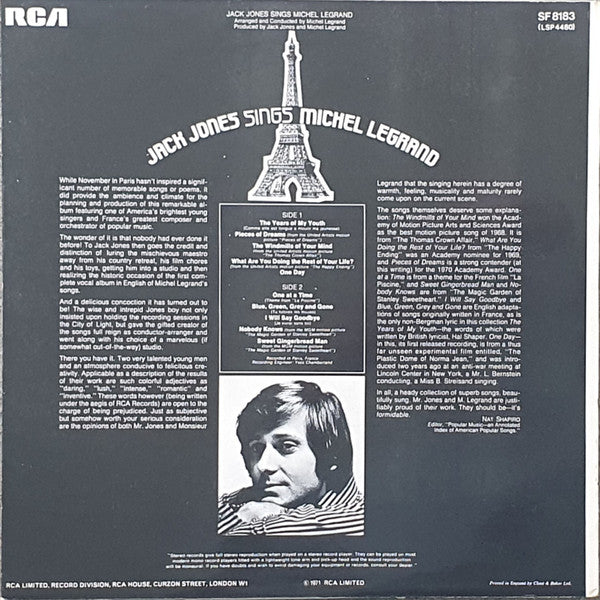 Jack Jones : Jack Jones Sings Michel Legrand (LP, Album)