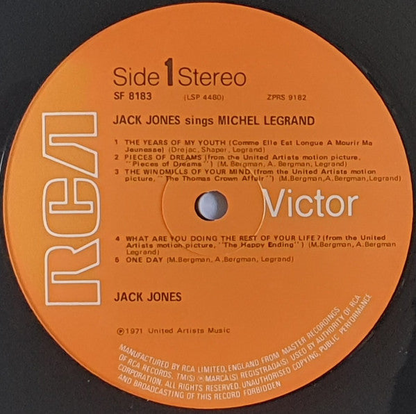 Jack Jones : Jack Jones Sings Michel Legrand (LP, Album)