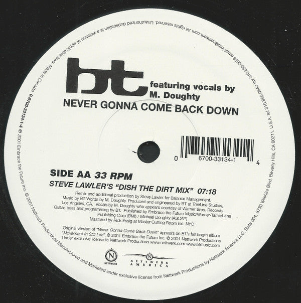 BT : Shame + Never Gonna Come Back Down (12")