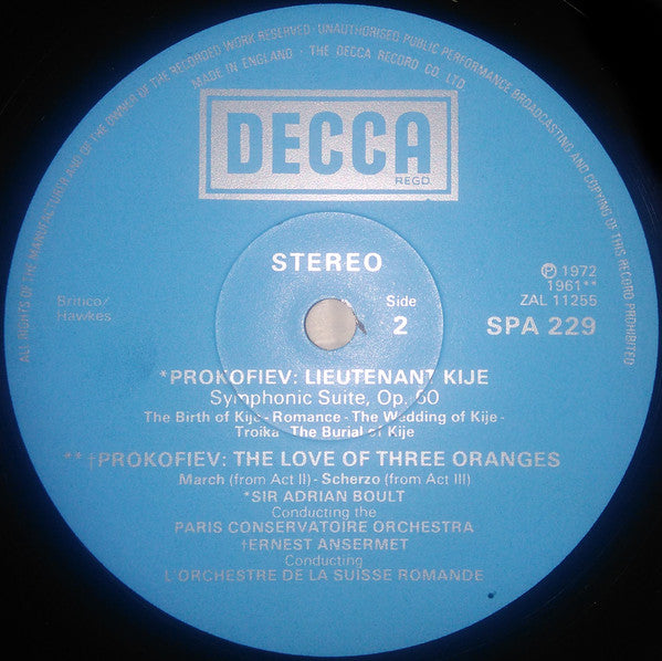 Modest Mussorgsky Orch. Maurice Ravel / Sergei Prokofiev, L'Orchestre De La Suisse Romande, Ernest Ansermet, Orchestre Du Conservatoire de Paris, Sir Adrian Boult : Pictures At An Exhibition / Lieutenant Kije / The Love Of Three Oranges (LP, Comp)