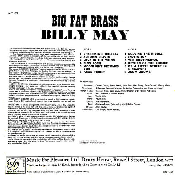 Billy May : Big Fat Brass (LP, Album, RE)