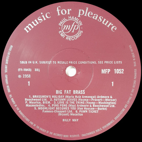 Billy May : Big Fat Brass (LP, Album, RE)