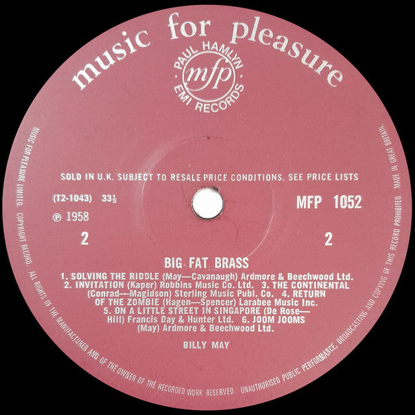 Billy May : Big Fat Brass (LP, Album, RE)