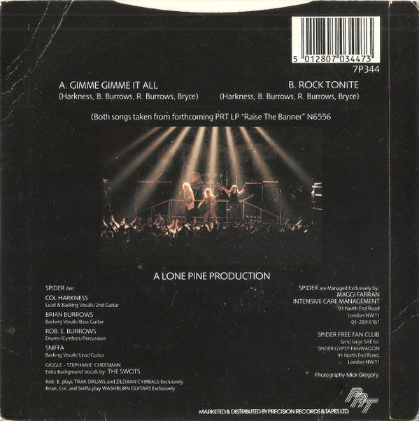 Spider (6) : Gimme Gimme It All / Rock Tonite (7", Single)