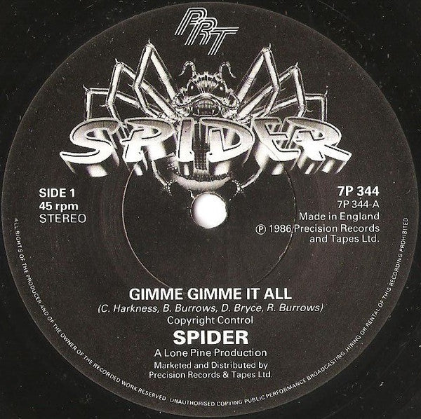 Spider (6) : Gimme Gimme It All / Rock Tonite (7", Single)