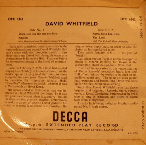 David Whitfield : David Whitfield (7", EP)