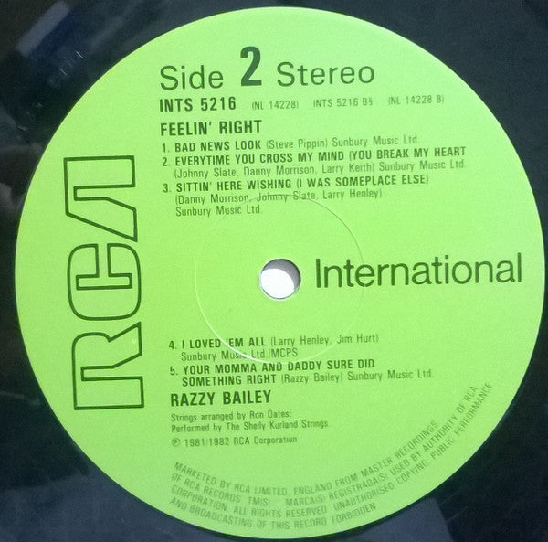 Razzy Bailey : Feelin' Right (LP)