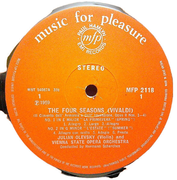 Antonio Vivaldi – Hermann Scherchen Conducts Orchester Der Wiener Staatsoper / Julian Olevsky : The Four Seasons (LP, Album)