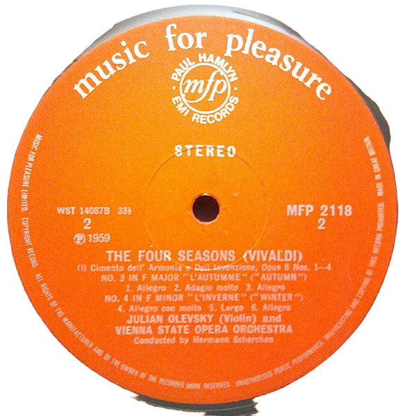 Antonio Vivaldi – Hermann Scherchen Conducts Orchester Der Wiener Staatsoper / Julian Olevsky : The Four Seasons (LP, Album)