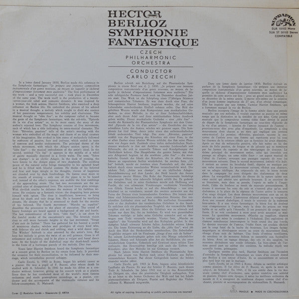 Hector Berlioz, The Czech Philharmonic Orchestra, Carlo Zecchi : Symphonie Fantastique (LP, RP)