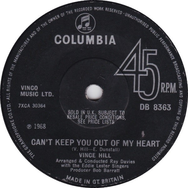Vince Hill : Can't Keep You Out Of My Heart / I Can't Make It Alone (7", Single)