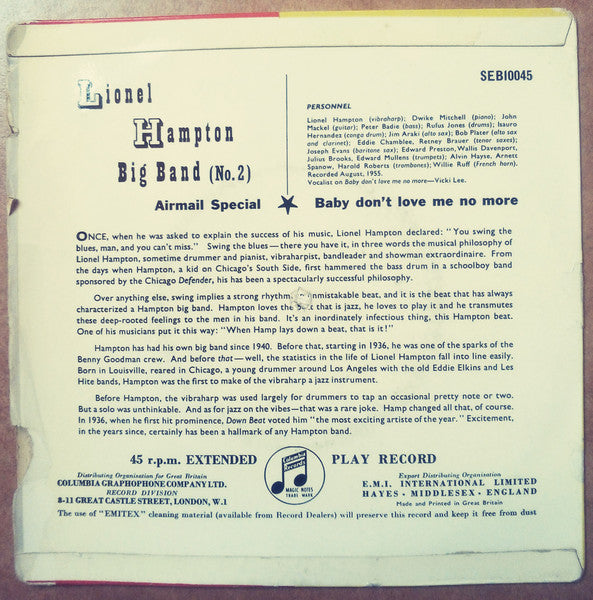 Lionel Hampton & His Big Band : Lionel Hampton Big Band (No.2) (7", EP)