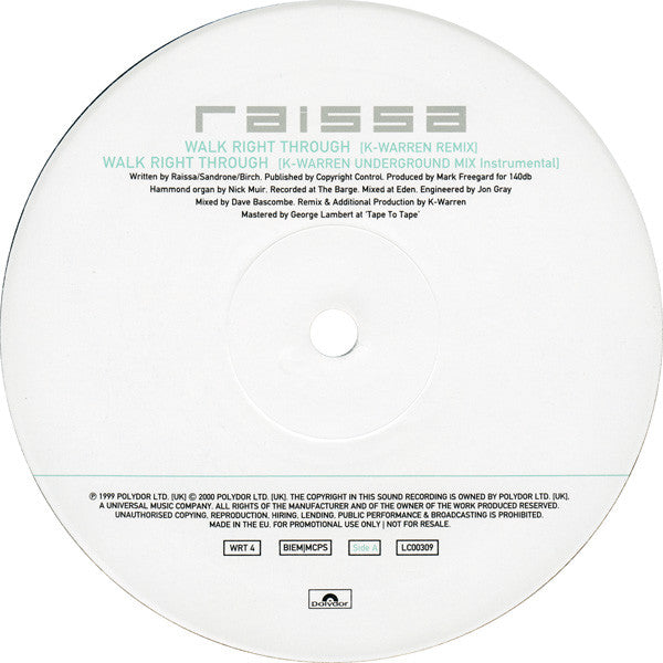 Raissa : Walk Right Through (12", Promo)