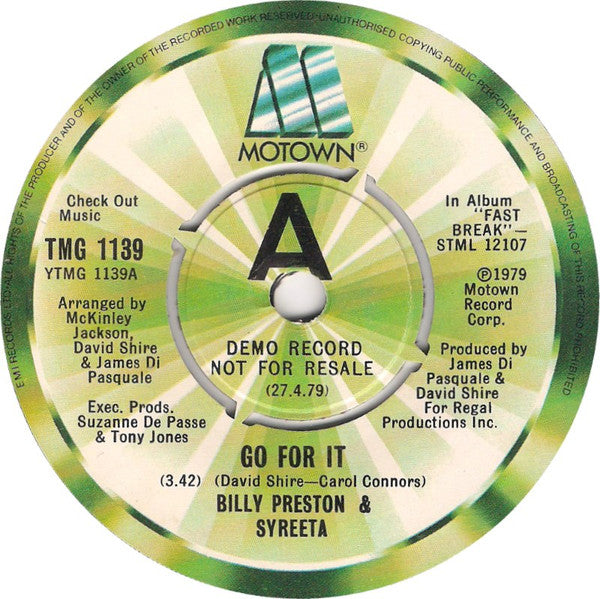Billy Preston & Syreeta : Go For It (7", Single, Promo)