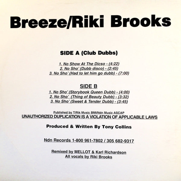 Breeze (48) / Riki Brooks : No Show At The Disco (12")