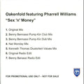 Paul Oakenfold featuring Pharrell Williams : Sex ‘N’ Money (CDr, Single, Promo)