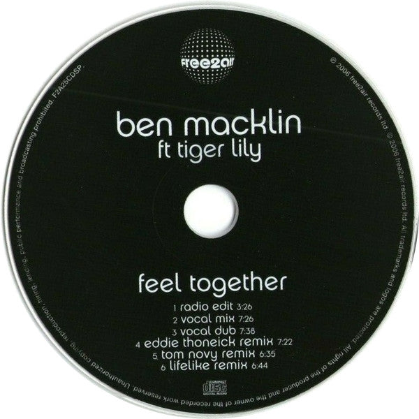 Ben Macklin Ft Tiger Lily : Feel Together (CD, Single, Promo)
