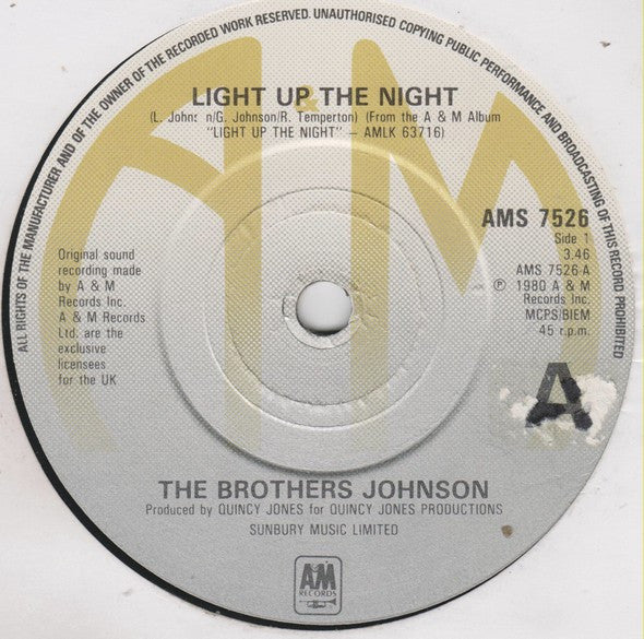 Brothers Johnson : Light Up The Night (7", Single)