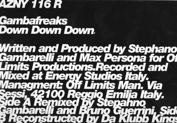 Gambafreaks : Down Down Down (12", TP)