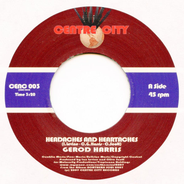 Gerod Harris : Headaches And Heartaches / Sunshine On A Cloudy Day (7", Single)