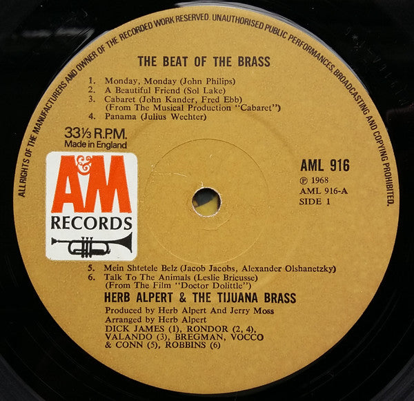 Herb Alpert & The Tijuana Brass : The Beat Of The Brass (LP, Album, Mono)