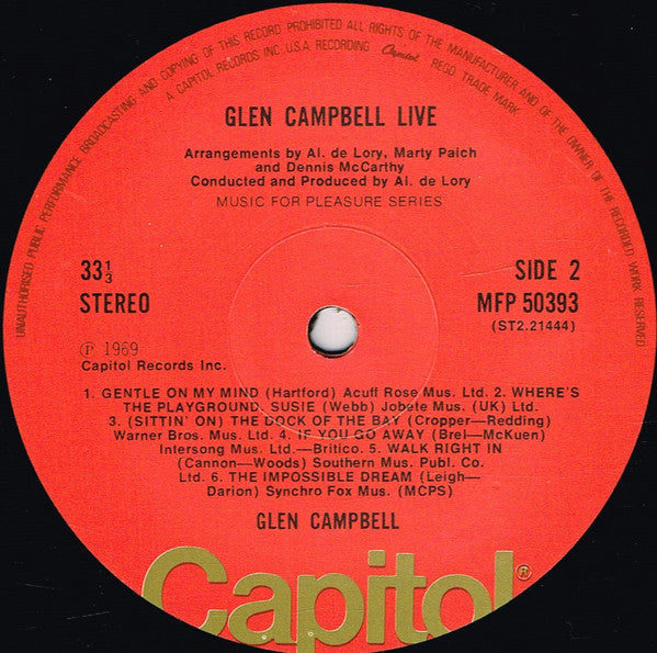 Glen Campbell : Live (LP, Album, RE)
