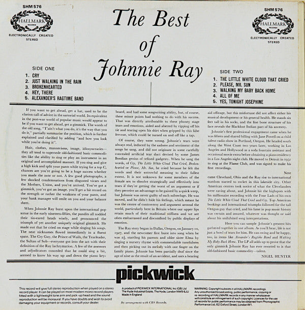 Johnnie Ray : The Best Of Johnnie Ray (LP, Comp, RE)