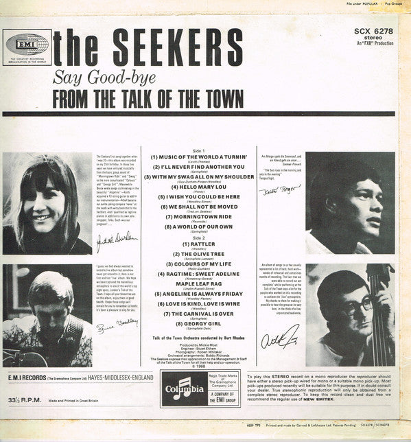 The Seekers : Live At The Talk Of The Town (LP, Album, RP)