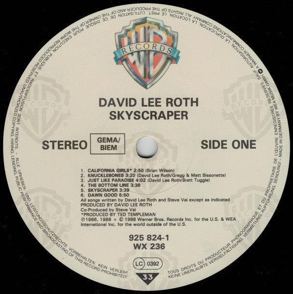 David Lee Roth : Skyscraper (LP, Album)