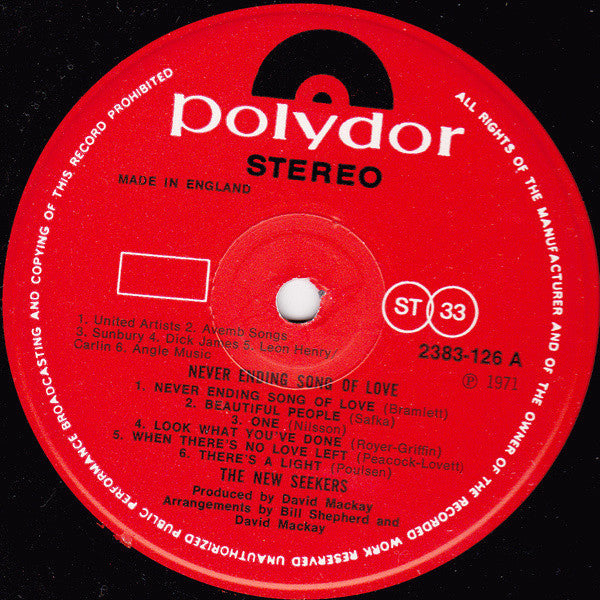 The New Seekers : Never Ending Song Of Love (LP, Album)