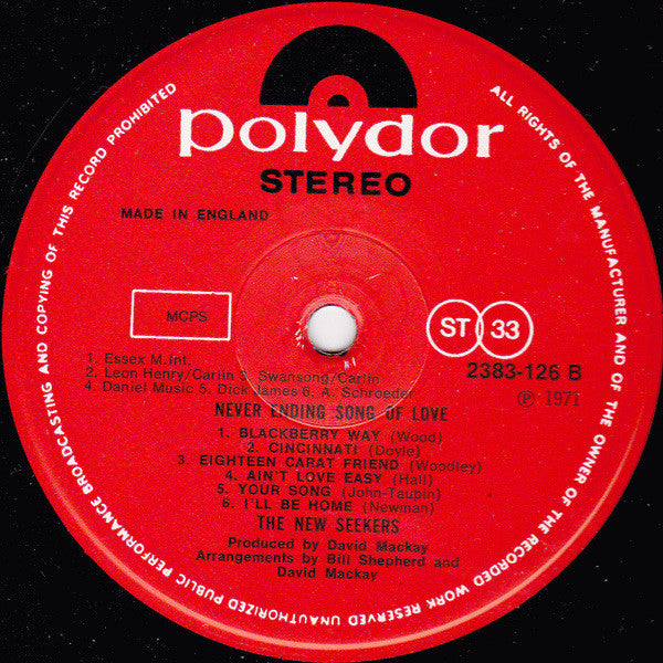 The New Seekers : Never Ending Song Of Love (LP, Album)