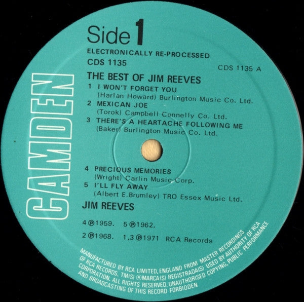 Jim Reeves : The Best Of Jim Reeves Vol. 1 (LP, Comp)