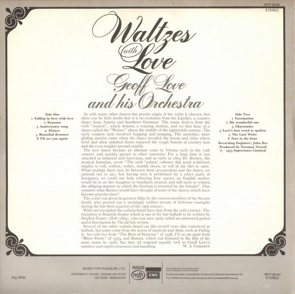 Geoff Love & His Orchestra : Waltzes With Love (LP)