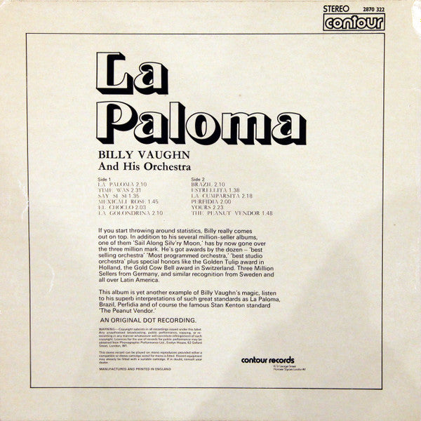 Billy Vaughn And His Orchestra : La Paloma (LP, Album, RE)