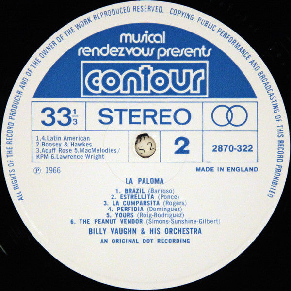 Billy Vaughn And His Orchestra : La Paloma (LP, Album, RE)