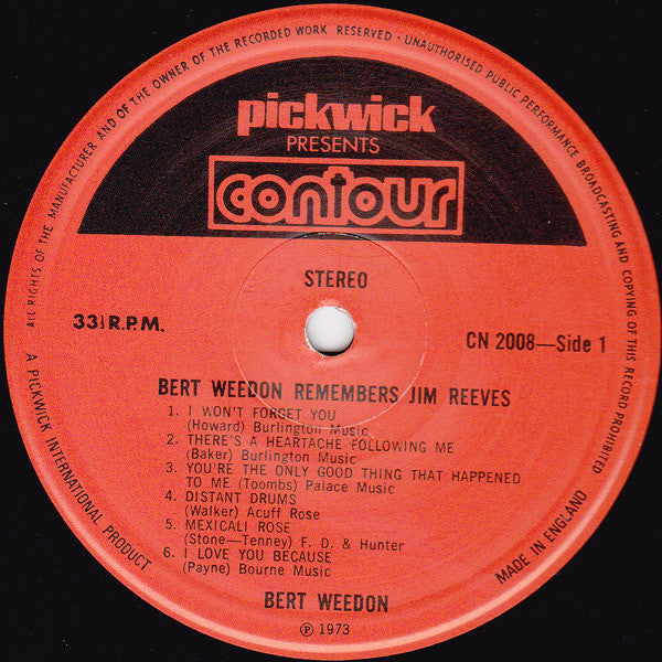 Bert Weedon : Remembers Jim Reeves (LP, Album, RE)