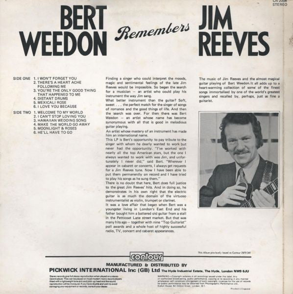 Bert Weedon : Remembers Jim Reeves (LP, Album, RE)