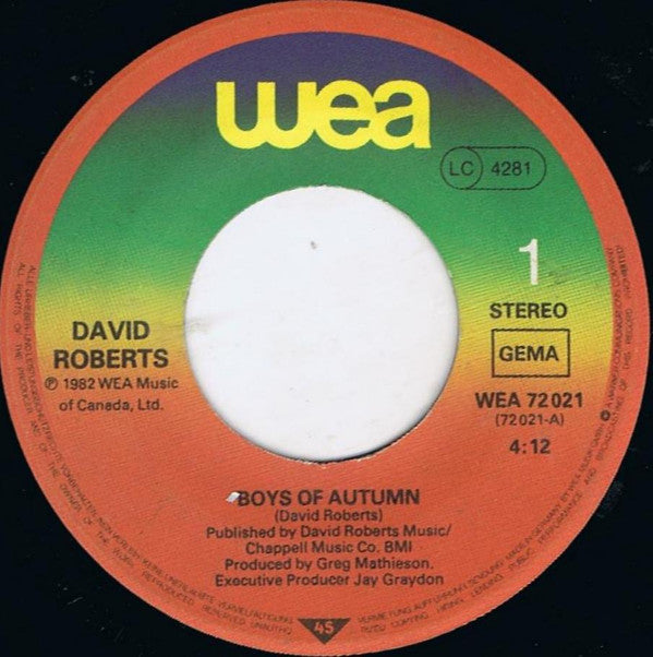 David Roberts (3) : Boys Of Autumn (7", Single)