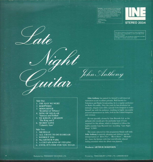 John Anthony (7) : Late Night Guitar (LP)